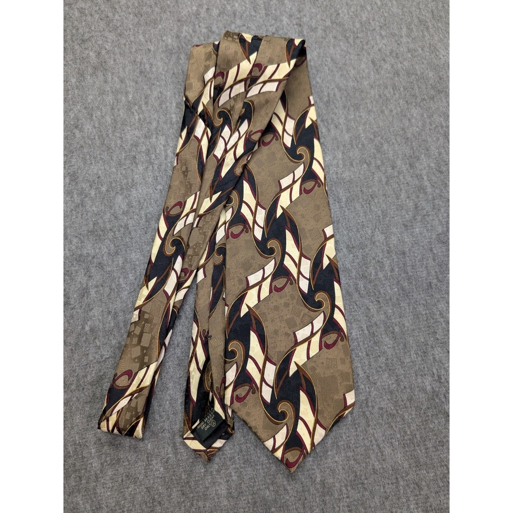 Cellini Linea Uomo Silk Tie Mens Olive Black Abstract Geometric Made in USA